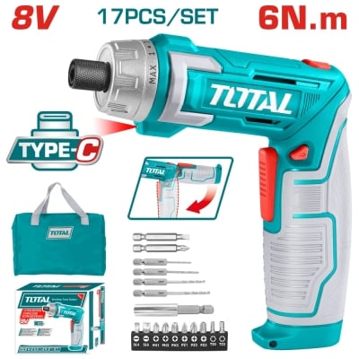 Акумулаторна отвертка TOTAL INDUSTRIAL, 1/4", 8 V, 6 Nm