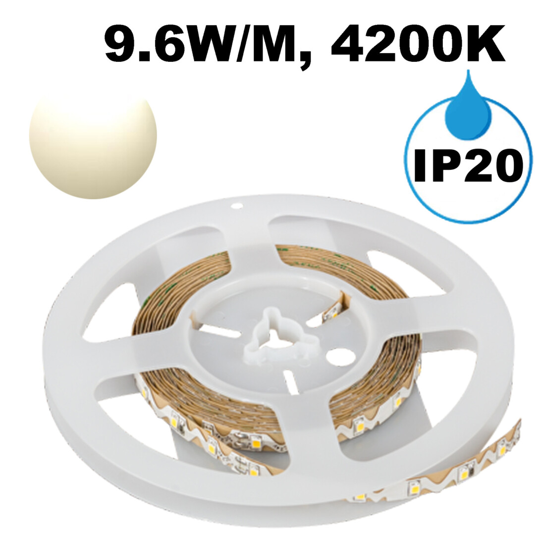Професионална LED лента 9.6W/m 5м 4200K 24V DC Неутрално бяла светлина IP20 60 LEDs/m